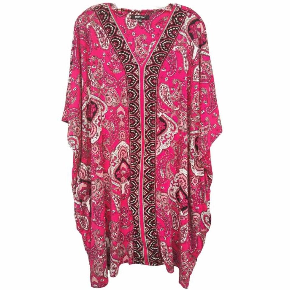 Ellen Tracy Pink & Black Paisley Print Dress or Tunic Size 2X
